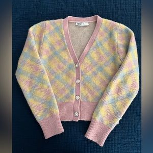 Zara pastel sweater with jewel buttons - Size M